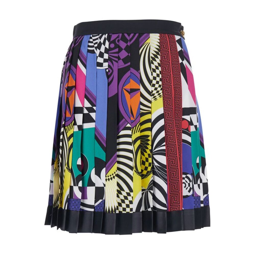 Versace Women Multicolor Pleated Skirt With All-Over Print In Silk For Women